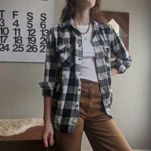 Black and White Buffalo Plaid Flannel Cotton Top